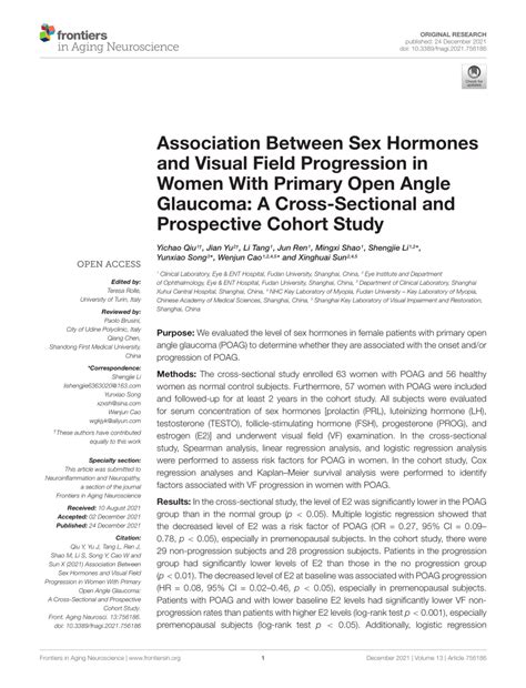 PDF Association Between Sex Hormones And Visual Field Progression In Women With Primary Open