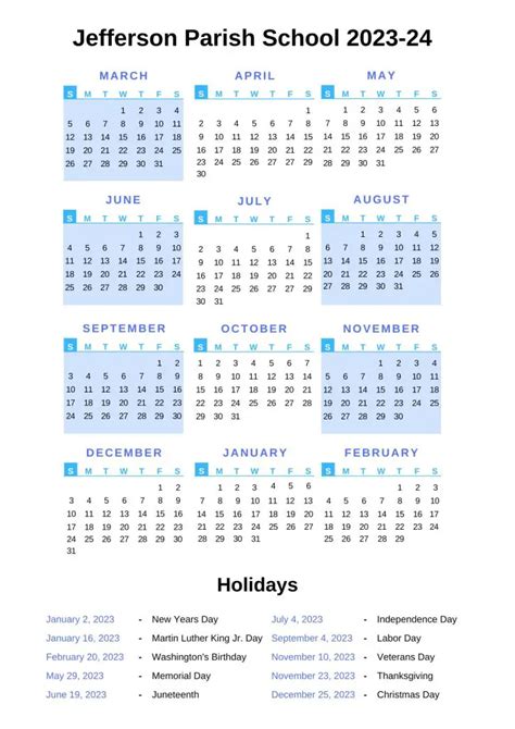 Jefferson Parish Schools Calendar [JPS] 2023-24 With Holidays