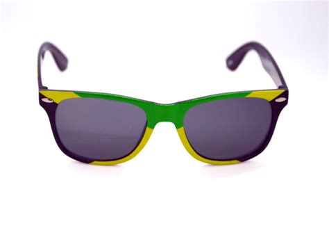 Jamaican Flag Print Wavers Sunglasses With Dark Tint Bamboo Jamaican Inspired Sunglasses