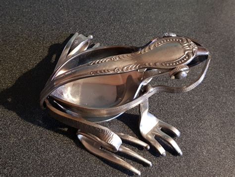 Stainless Steel Frog Made From Recycled Spoons And Forks Cutlery Art