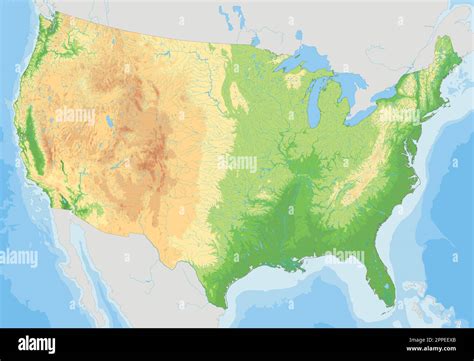 Mapa físico complejo de Estados Unidos Imagen Vector de stock - Alamy