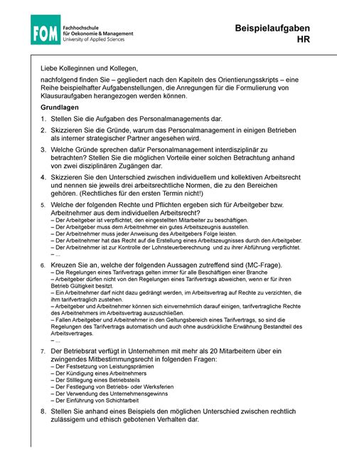 Bungsfragen Hafensbring Hr Human Resources Fom Studocu