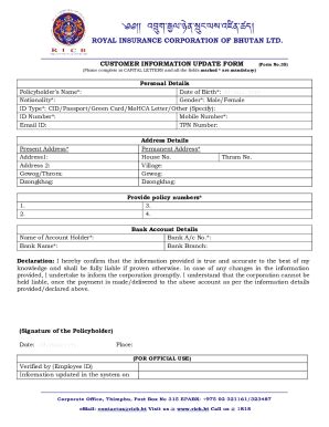 Fillable Online Customer Information Update Form Form No Fax Email