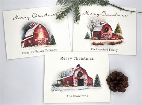 Rustic Barn Christmas Cards Personalized Folded Christmas Cards Country