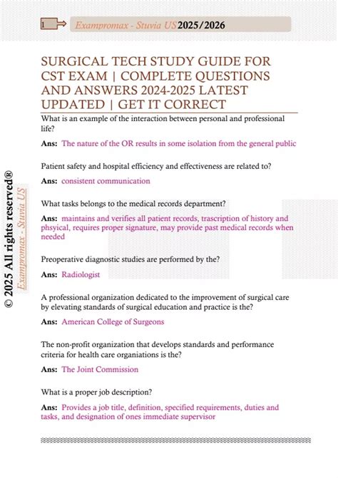 SURGICAL TECH STUDY GUIDE FOR CST EXAM | COMPLETE QUESTIONS AND ANSWERS