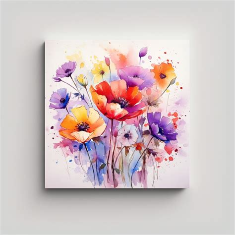 Cuadro Decorativo Lienzo Full Color Con Hermosas Flores Acuarelas