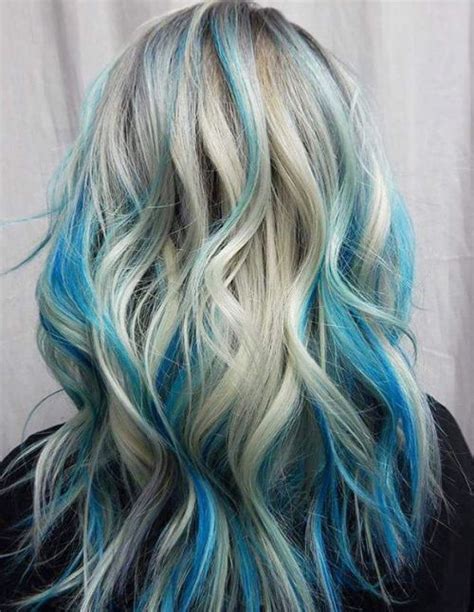 Long Blonde Hair With Pastel Blue Highlights Blonde Hair With Blue