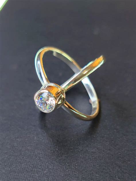 Double Circular Scarf Ring With 6mm Cubic Zirconia Handmade In