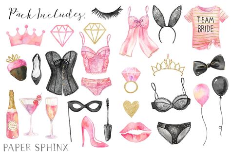 Watercolor Bachelorette Clipart Pretty Lingerie Bridal Etsy