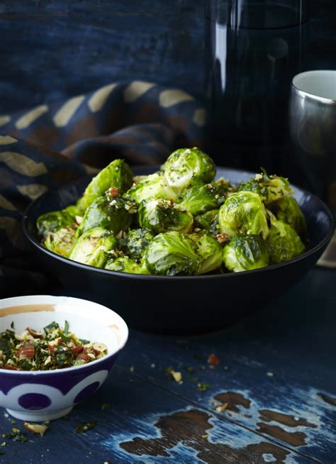 Roasted Brussels Sprouts Mustard Dressing And Almond Gremolata Dish