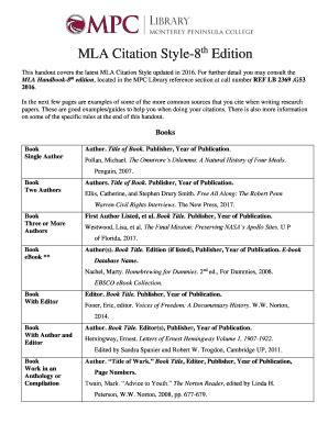 Fillable Online Mla Citation Style Th Edition Fax Email Print Pdffiller