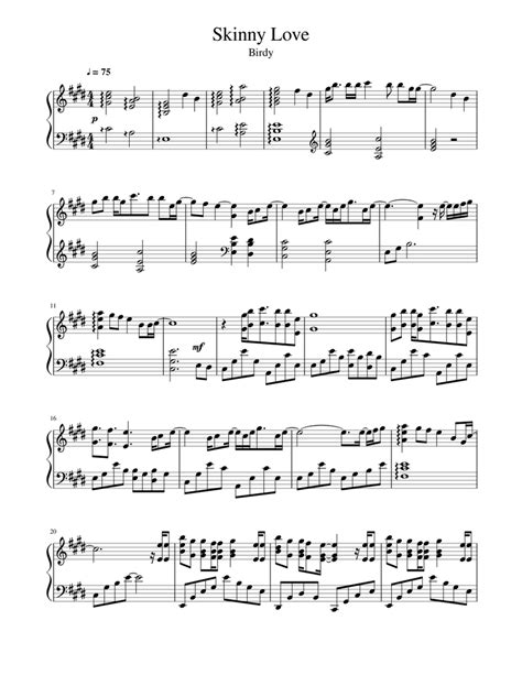 Birdy Skinny Love Sheet Music For Piano Solo