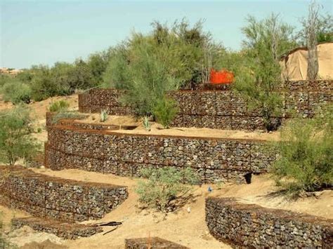 Desert Gabion Terraced Landscaping Gabion Retaining Wall Sloped Backyard