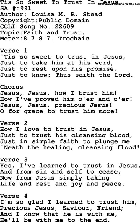 Salvation Army Hymnal Song Tis So Sweet To Trust In Jesus With Lyrics And Pdf