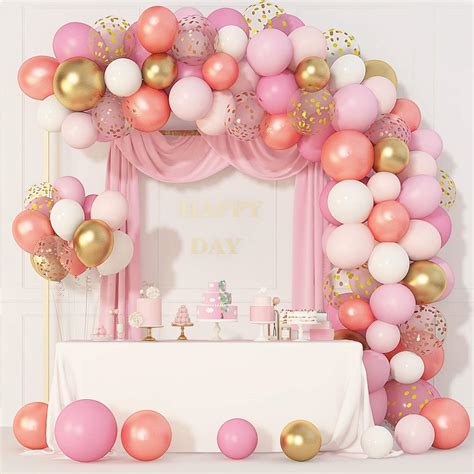 Kit de 144 globos metálicos de látex de confeti rosa dorado y blanco