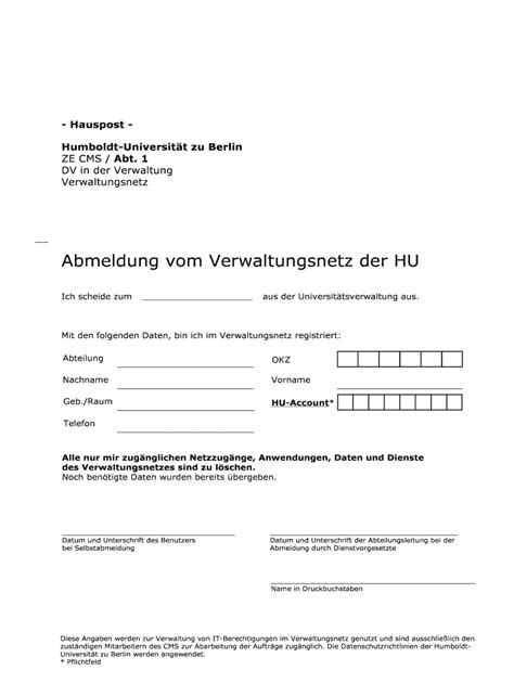 Ausf Llbar Online Cms Hu Berlin Abmeldung Vom Verwaltungsnetz Der Hu