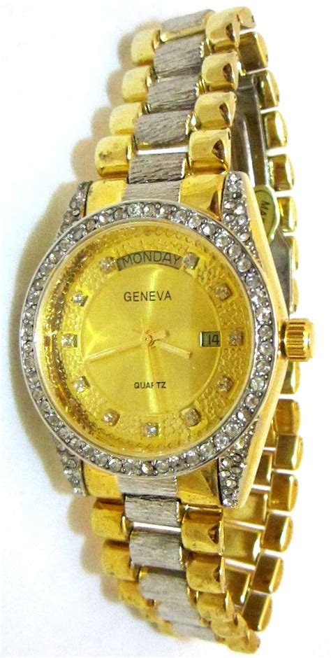 Mens Hip Hop Iced Out 14K Gold Plated CZ Simulated Diamond Geneva