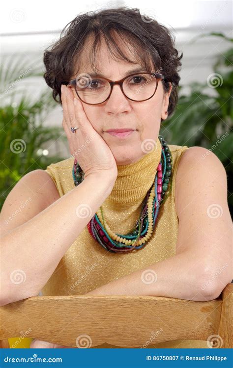 Portrait Of Brunette Mature Woman With Glasses Stock Image Image Of