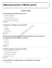 Macroeconomics Mcqs Money Equation Of Exchange Fisher S Course Hero