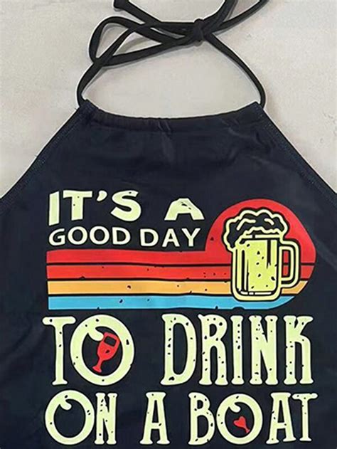 Fashionable And Sexy Beach Vacation Swimsuit Set With Martini Glass Design Halter Bikini Top