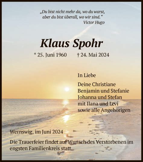 Traueranzeigen Von Klaus Spohr Trauer Hna De