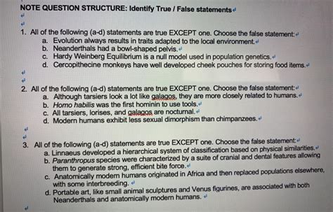 Solved Note Question Structure Identify True False