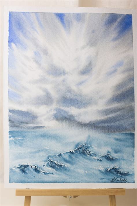 Original Watercolor Painting Clouds and Sea 10x14 Size, Original ...