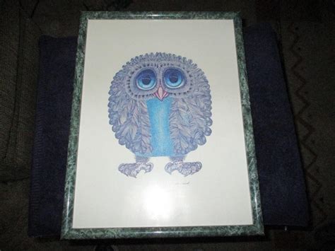 Glenn Heath Big Blue Eyed Owl Lithograph 17x13 Framed 1915894852