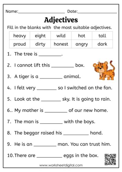 Adjectives Worksheet Digital