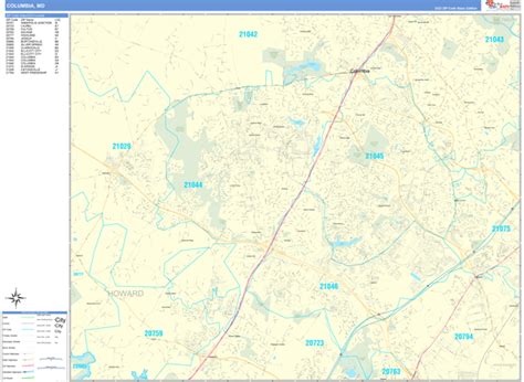 Columbia Maryland Zip Code Wall Map Basic Style By Marketmaps Mapsales