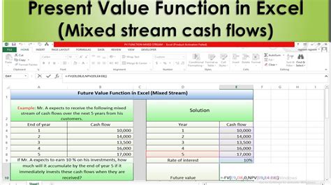 Learn Present Value Function In Excel Mixed Stream YouTube