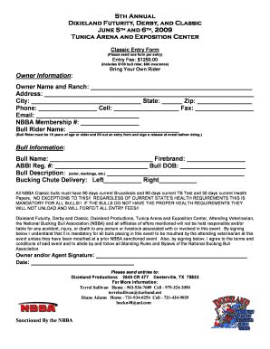 Fillable Online A Classic Entry Form National Bucking Bull Fax