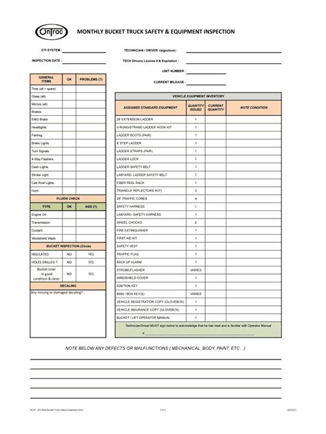 Printable Truck Inspection Checklist