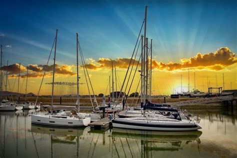 Jachthaven Zonsondergang Zeilboot Gratis Stock Foto Public Domain