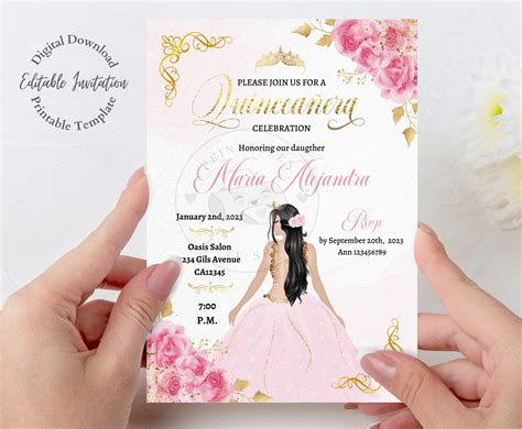 5x7 Blush Pink Quinceanera Invitation Include Back Side Etsy