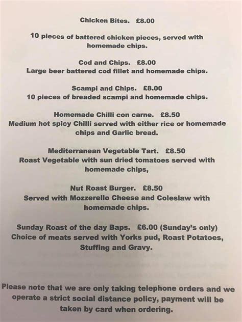 Menu At The Unicorn Bar And Restaurant Caersws