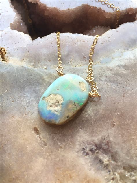 Raw Australian Opal Necklace Gold Filled Chain Opal Jewelry Etsy