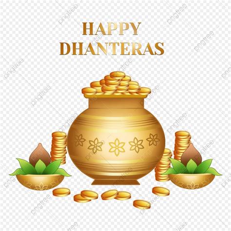 Happy Dhantera Png Image Golden Hand Painted Happy Dhantera Festival