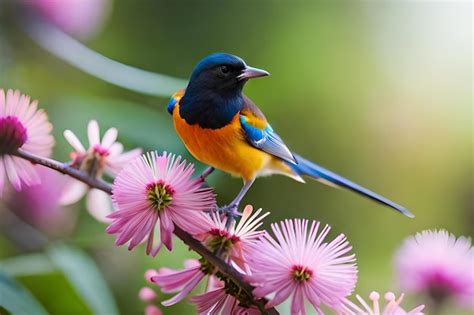 Premium Photo | A blue and yellow bird with a blue and orange body.