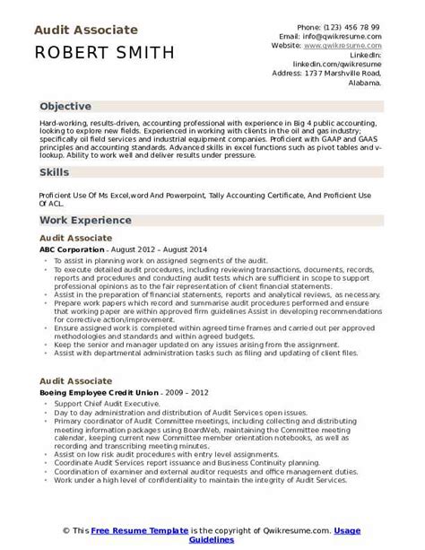 Audit Associate Resume Samples Qwikresume