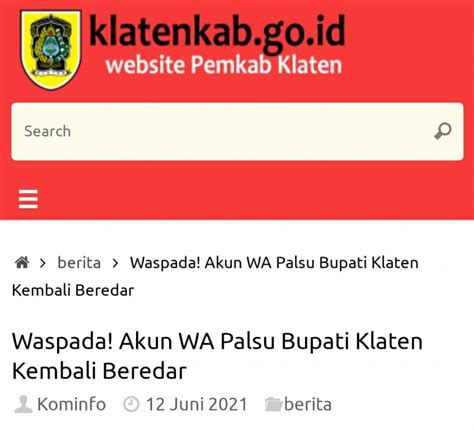 Salah Akun Whatsapp Bupati Klaten Sri Mulyani Turnbackhoax Id