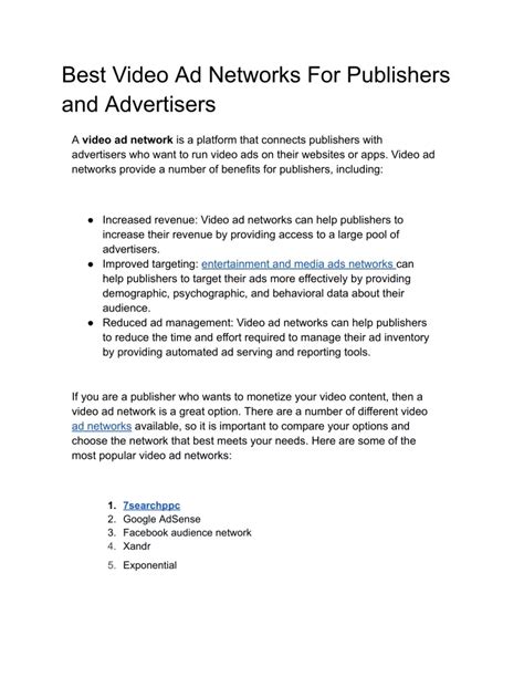 Ppt Best Video Ad Networks For Publishers And Advertisers Powerpoint