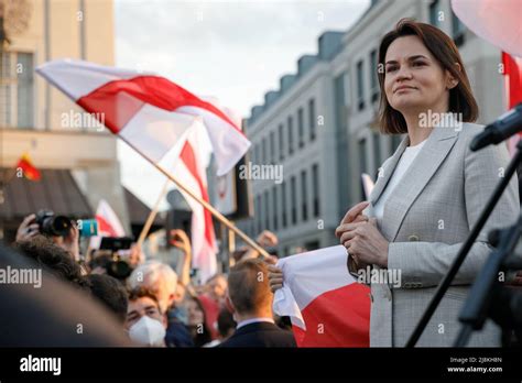 Belarusian Democratic Leader Sviatlana Tsikhanouskaya Delivers A Speech