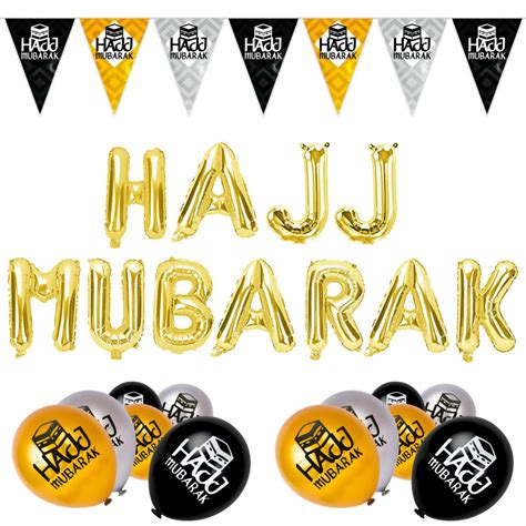 Gold Foil Hajj Mubarak Balloons Hajj Bunting Cazaar