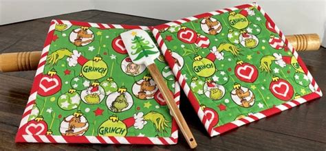 Grinch Quilted Pot Holders Fabric Grinch Stole Christmas Etsy