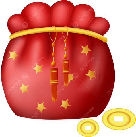 빨간색 중국 일러스트 풍 복 주머니 포대 별 경 사 스 러 운 Png 소재 드로 스트링 포켓 복대 스타 럭키 백 Png