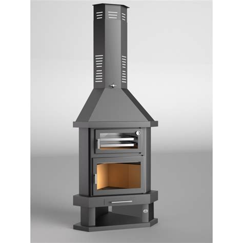 C 100 RH Chimenea metálica de leña rincón con horno en acero