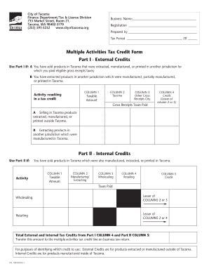 Fillable Online Cms Cityoftacoma Multiple Activities Tax Credit Form