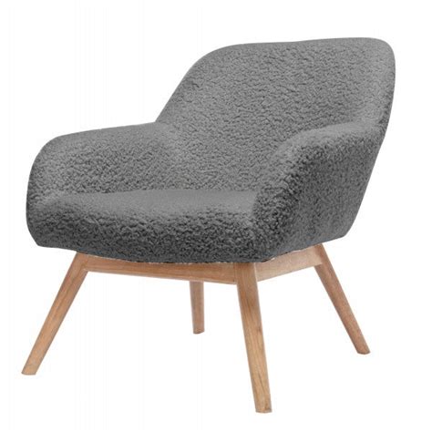 Malmo Fauteuil Lounge En Tissu Laine Boucl Gris Pieds Bois Leroy