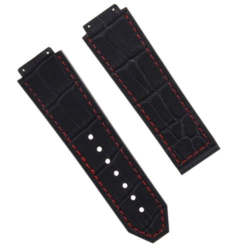 Mm Gator Leather Rubber Band Strap Clasp For Hublot H Big Bang Black